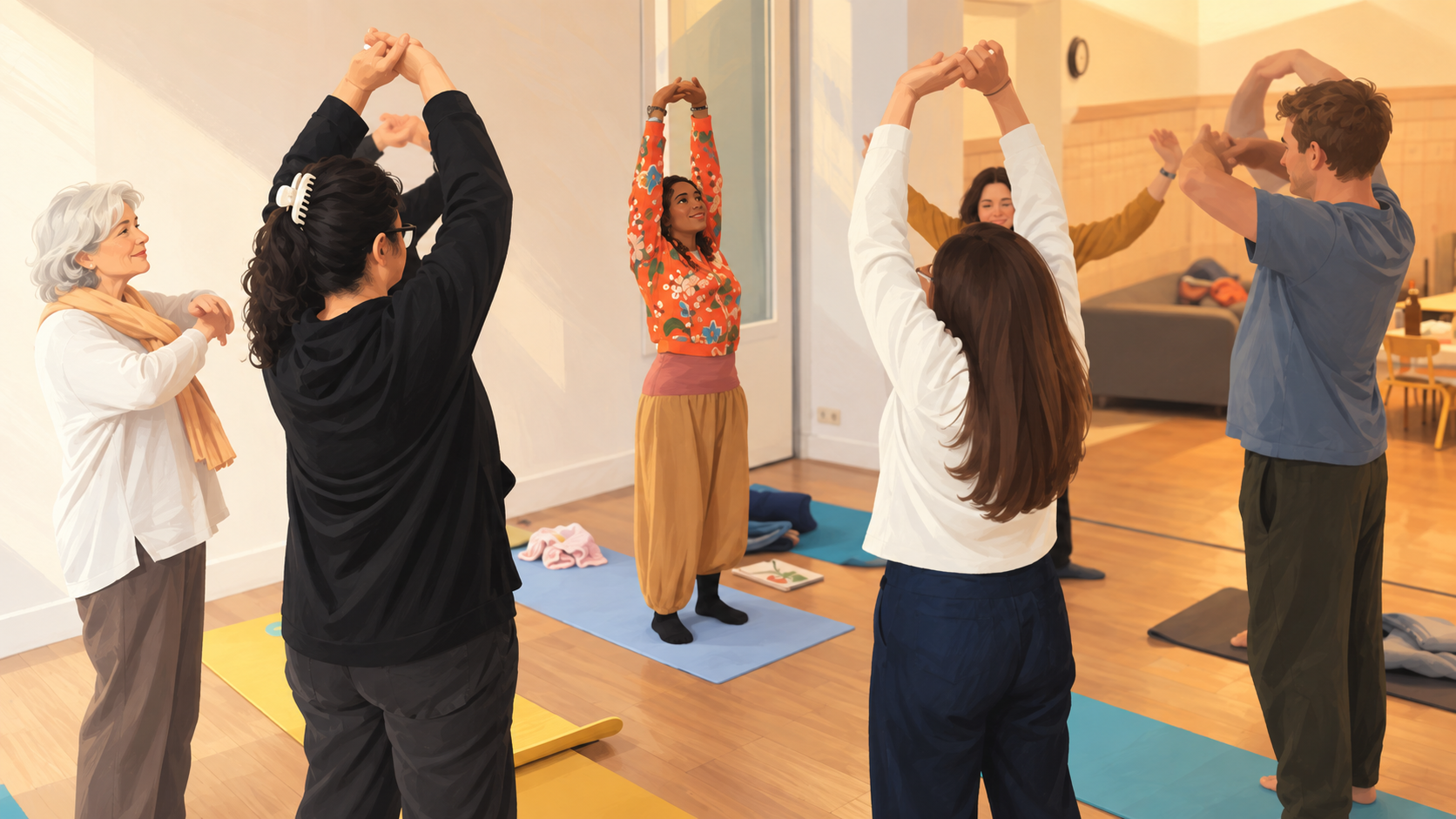 Group TRE practice in a warm, bright studio